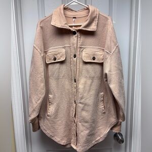 Free People Peachy Pink Shacket Jacket Oversized Button Front Size S